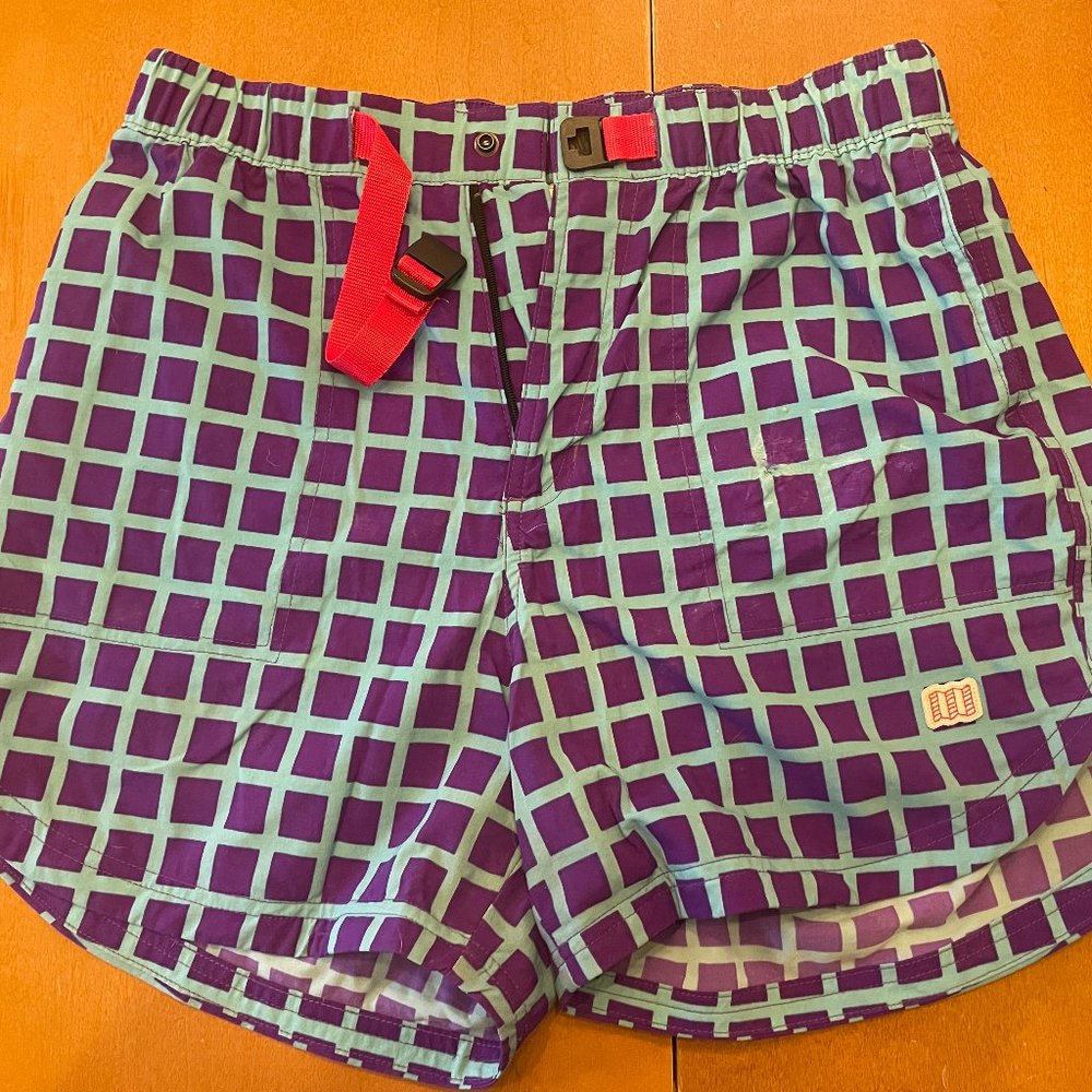Topo Designs Women's River Shorts (M)--blue and purple grid